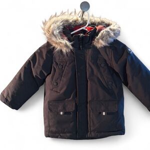 Kids Canadiana Black winter Coat with Fur Hood